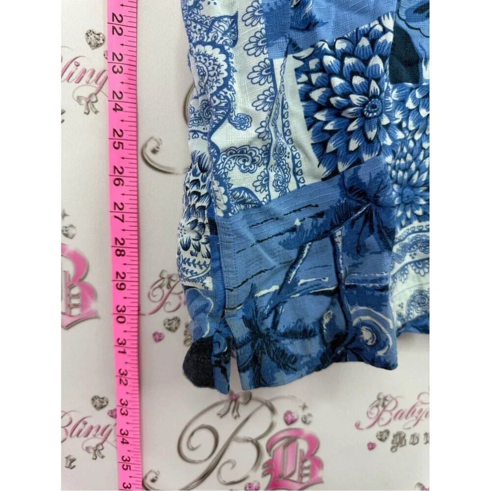 Hathaway shirt tropical palm Blue Patchwork Floral Short-Sleeve Button Down